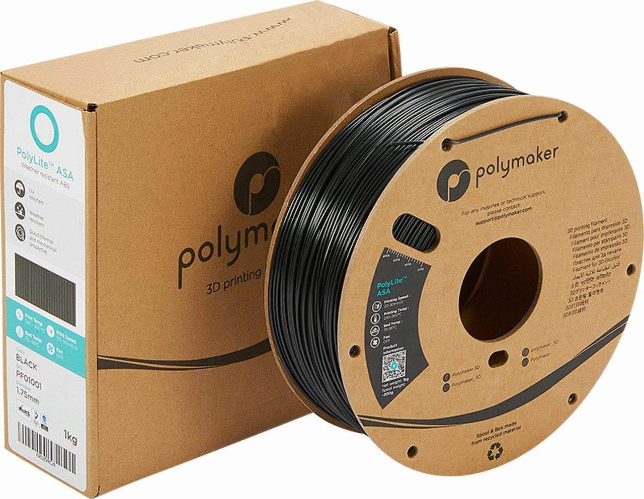3D ASA Filament Polymaker PolyLite 1,75 mm 1 kg Black