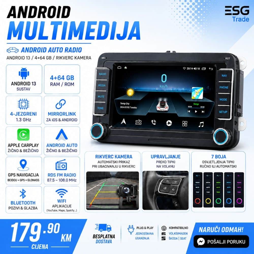Android Multimedija 4+64GB rikverc kamera radio usb