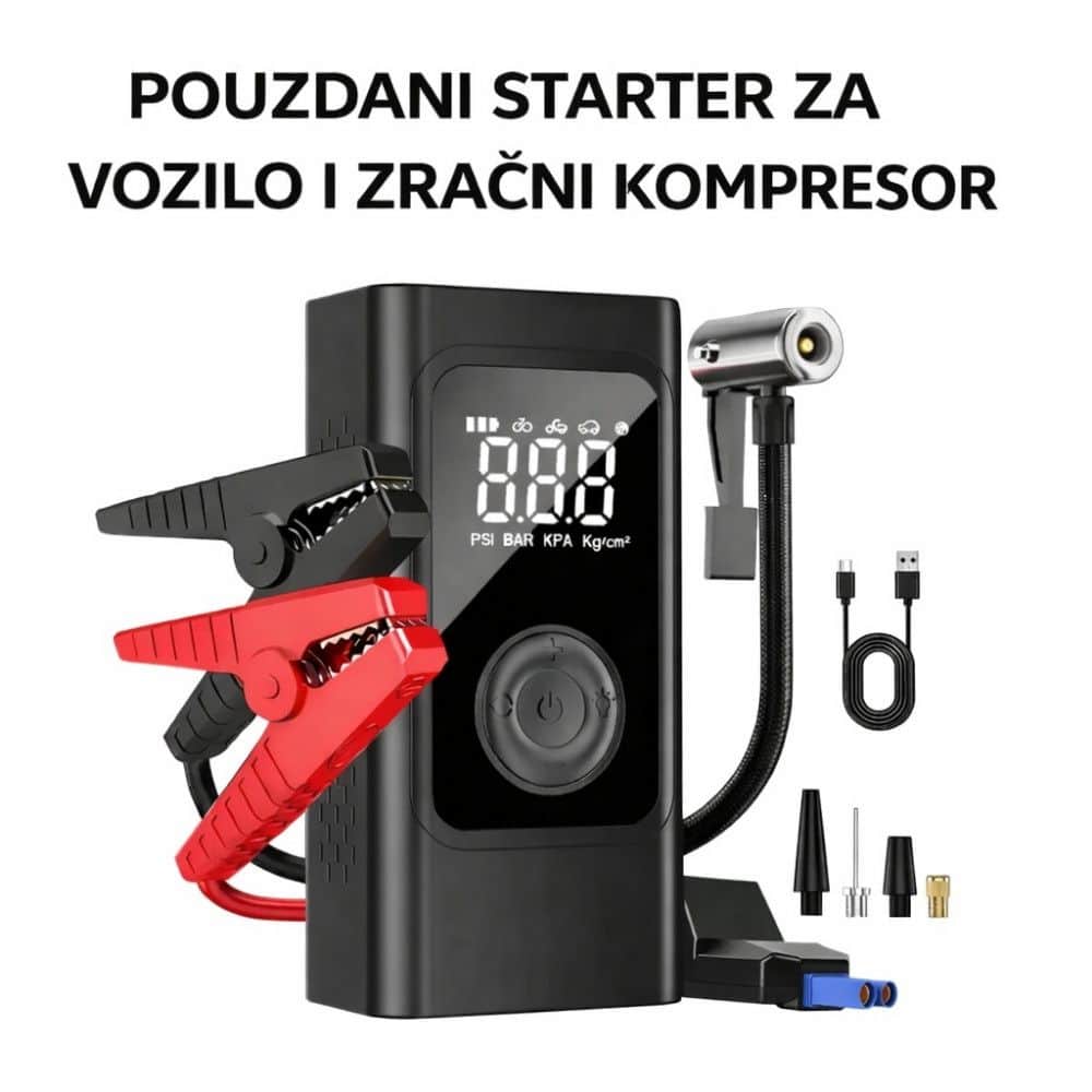 Prenosivi starter jumper kompresor booster 5u1 paljenje auta