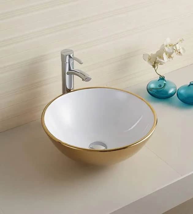 Umivaonik Lavabo COPEN nadgradni 415x415x155mm zlatno bijeli