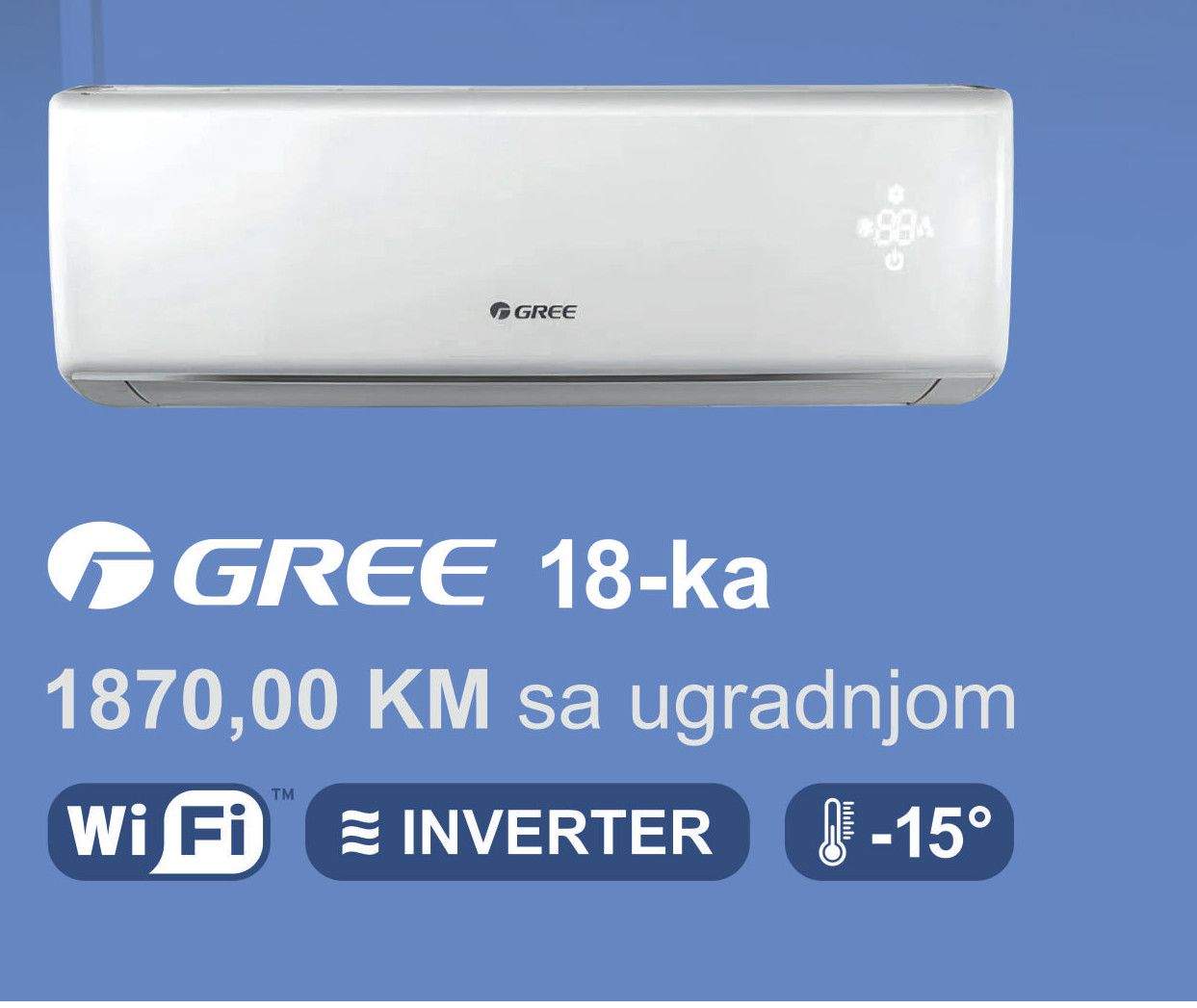 KLIMA INVERTER 18 GREE SA UGRADNJOM BANJA LUKA