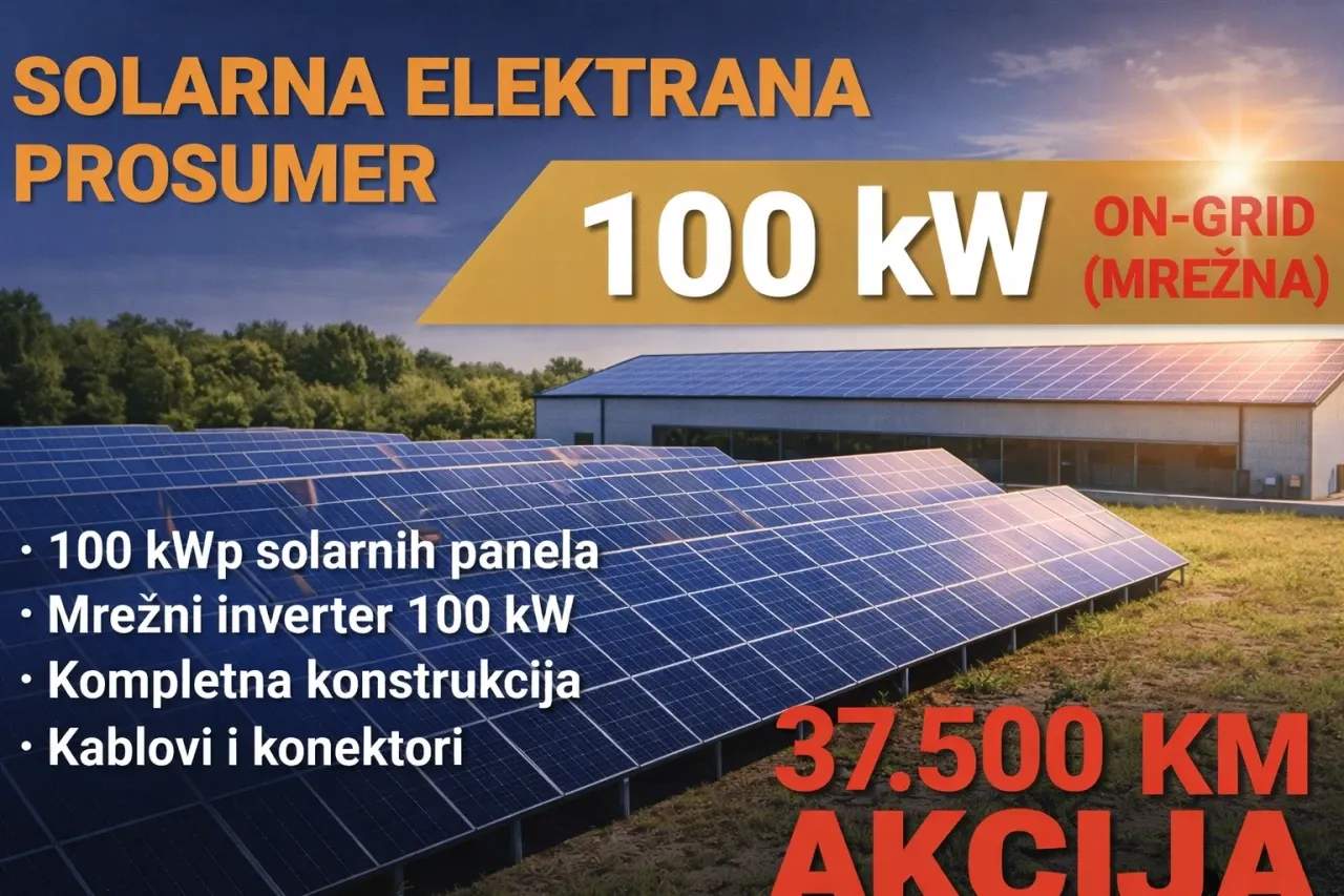 ON-GRID 100kW Solarna elektrana Solarni Paneli Akumulatori