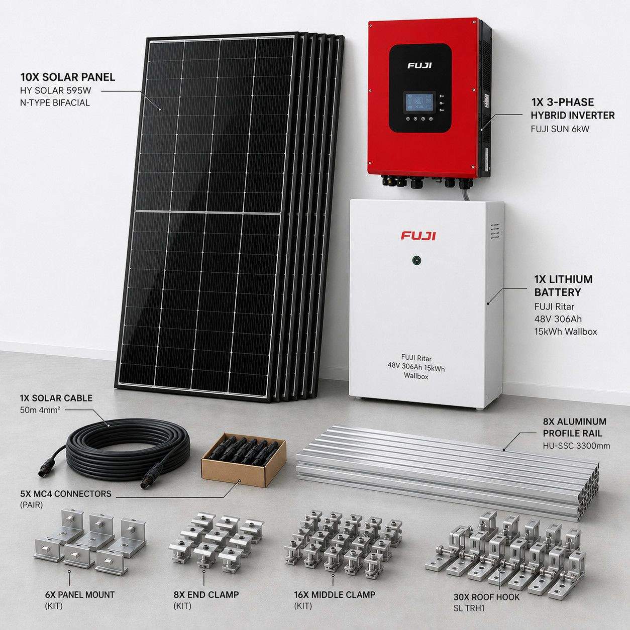 Hibridni Solarni Set 5.95 kWp s Baterijom od 15 kWh (FUJI Ritar)