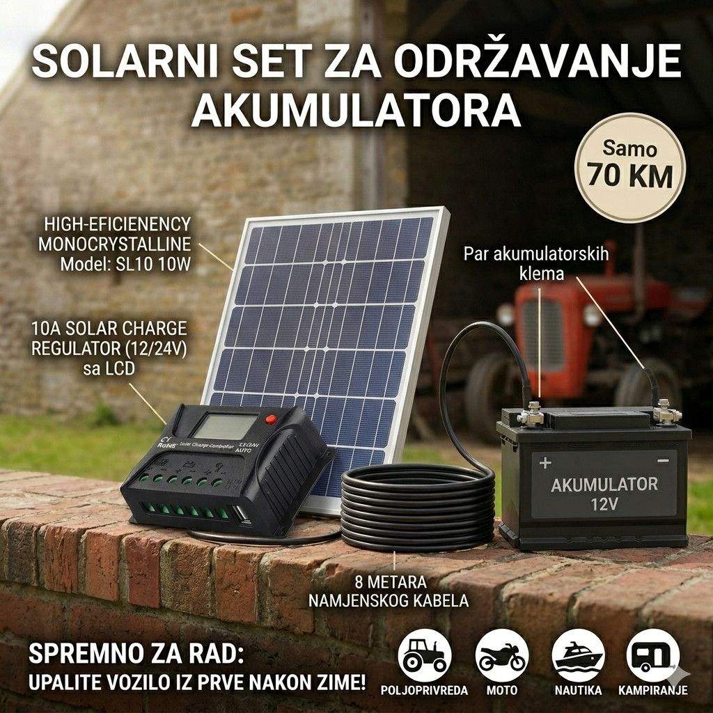 Solarni Set za Održavanje Akumulatora (10W / 8 Metara kabela)