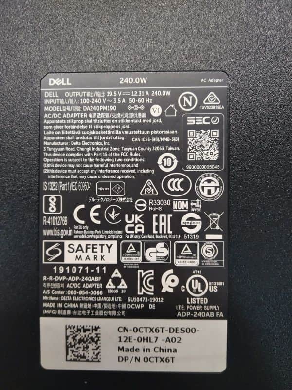 Dell Adapter 240 watt laptop ALIENWARE