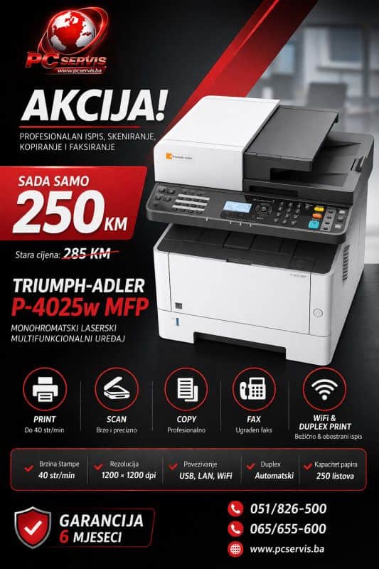 MFP Triumph Adler p-4025w duplex LAN, USB, WI-Fi