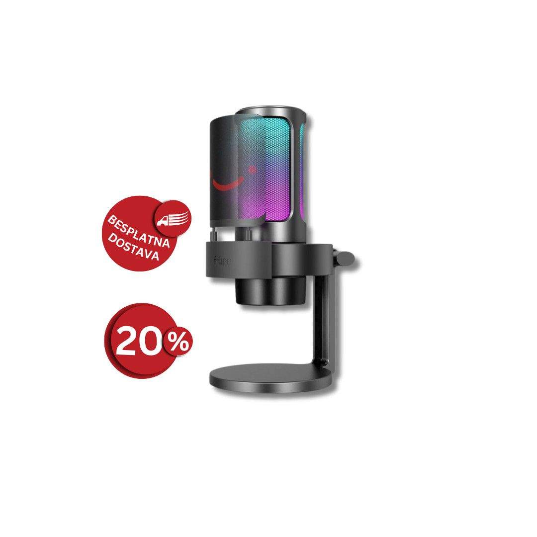FIFINE USB mikrofon za snimanje & strimovanje RGB A8 CRNI