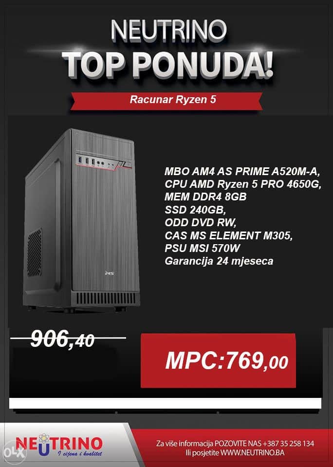 Racunar AMD Ryzen 5 PRO 4650G, 8GB, 240GB SSD, DVDRW