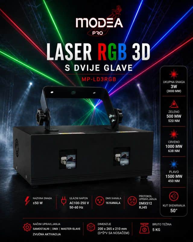 LASER RGB Animacijski 3D sa dvije glave MP-LD3RGB Modea Pro