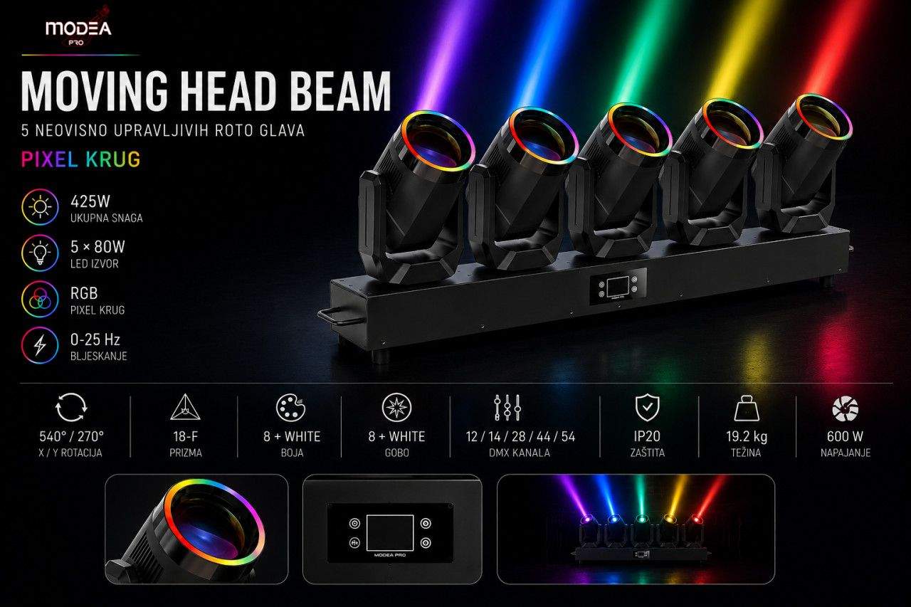 Moving Head BEAM sa 5 roto glava  MP-MH400BR Modea Pro