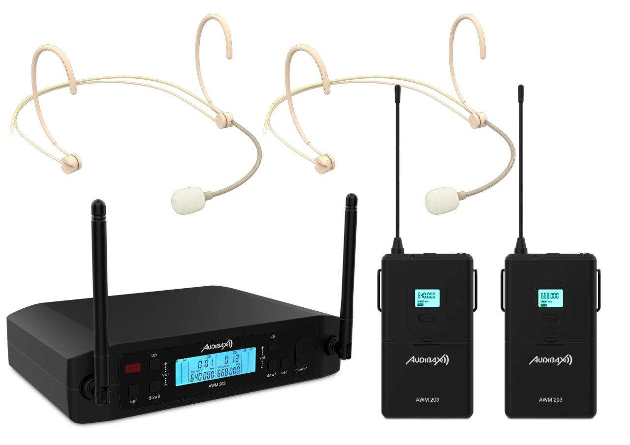 Bežični mikrofon sa dva naglavna mikrofona Audibax AWM 203