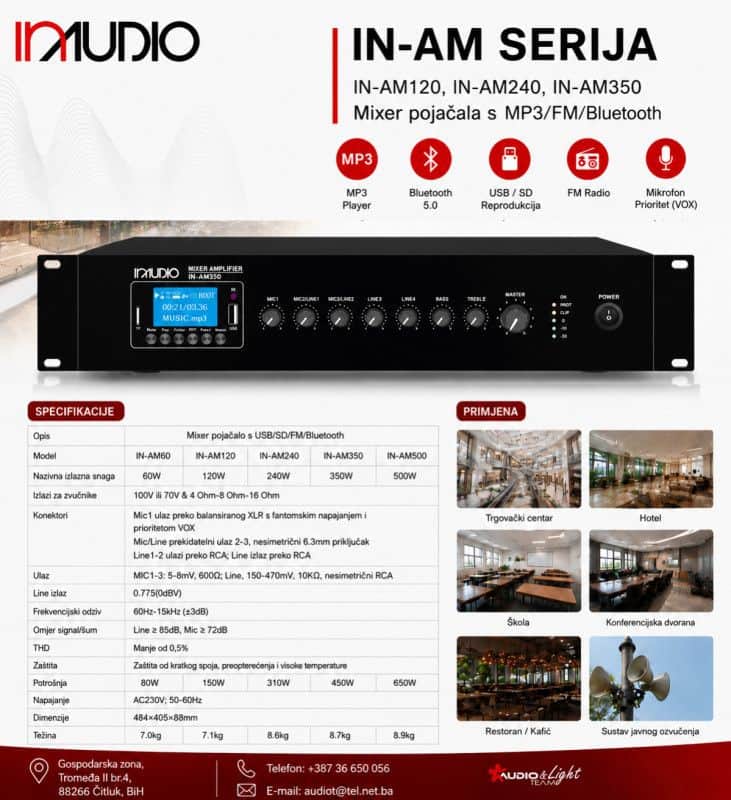 Pojačalo 240W USB/BT/FM Wi-Fi In Audio IN-AM240W
