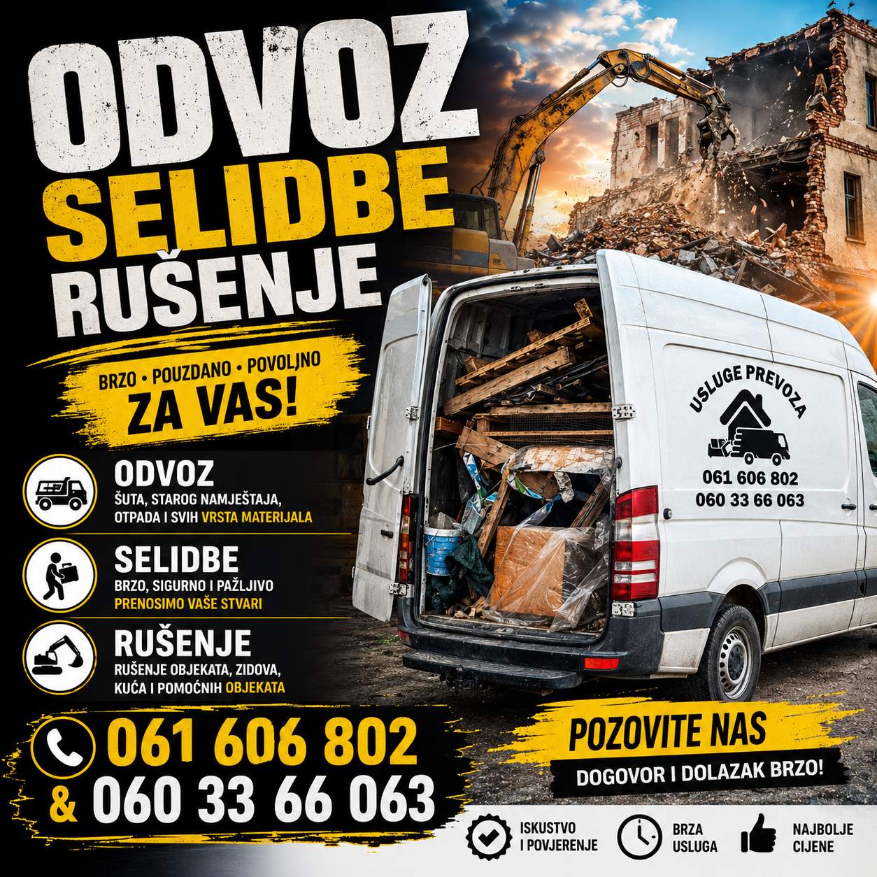 KOMBI PREVOZ SELIDBE ODVOZ 060 33 66 063