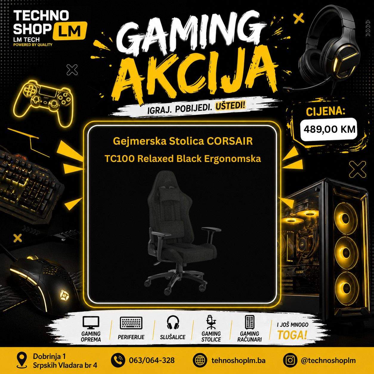 Gejmerska Stolica CORSAIR TC100 Relaxed Black Ergonomska