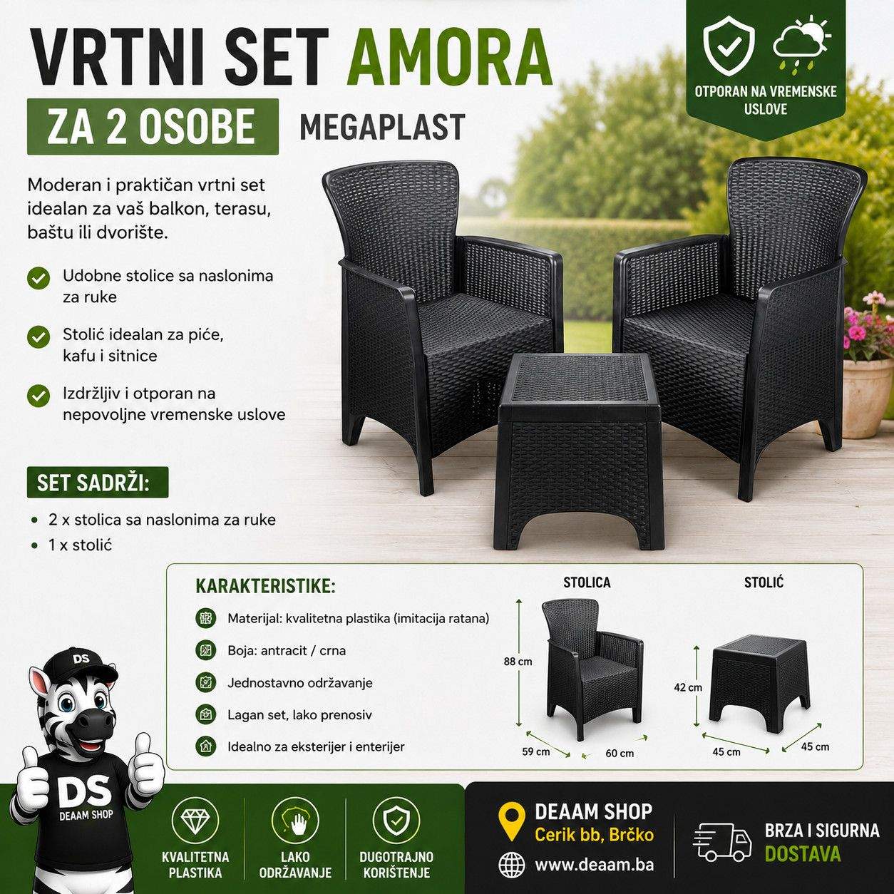 VRTNI SET AMORA ZA 2 OSOBE MEGAPLAST