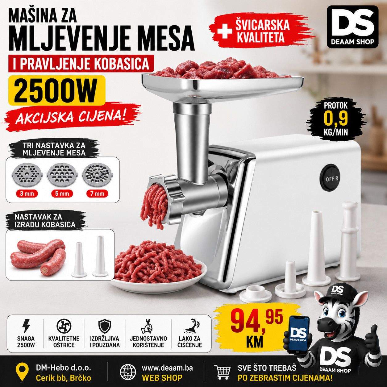 MASINA ZA MLJEVENJE MESA I PRAVLJENJE KOBASICA 2500W