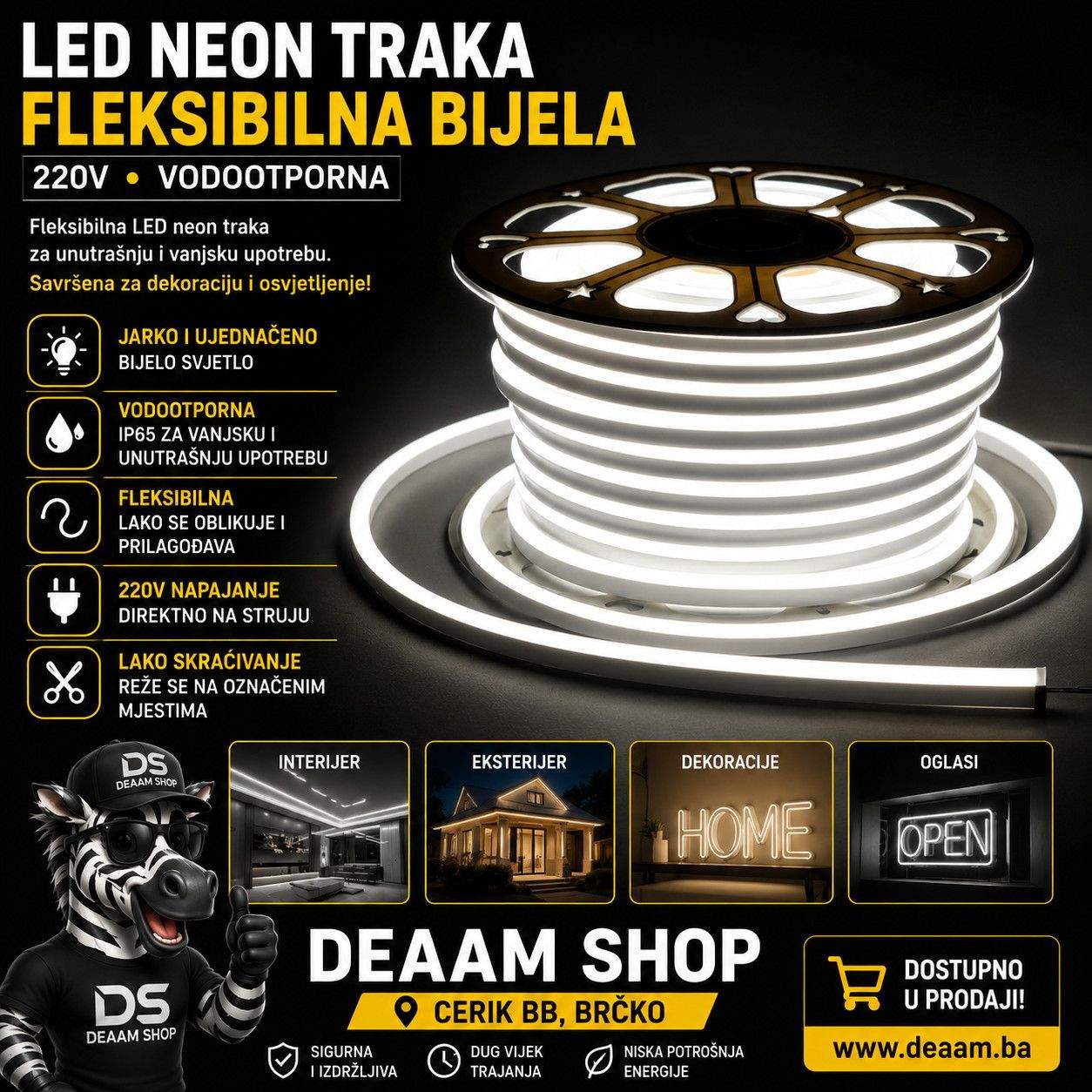 LED NEON TRAKA FLEKSIBILNA BIJELA 220V VODOOTPORNA
