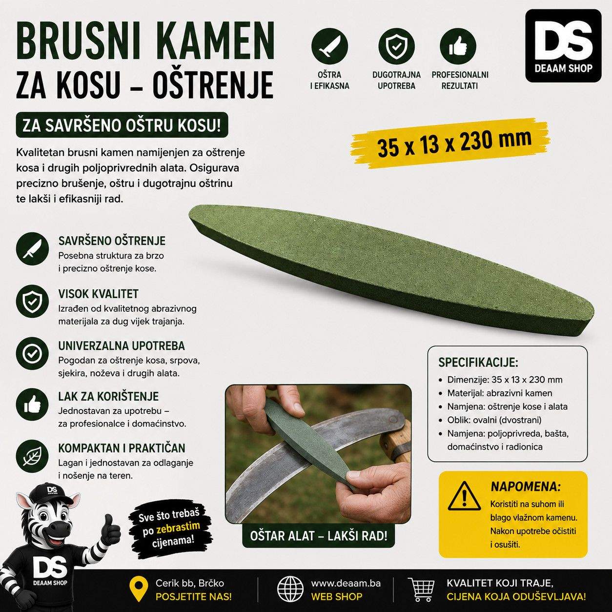 BRUSNI KAMEN ZA KOSU OŠTRENJE 35x13x230
