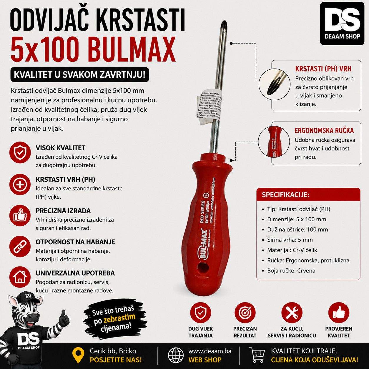ODVIJAC KRSTASTI 5x100 BULMAX