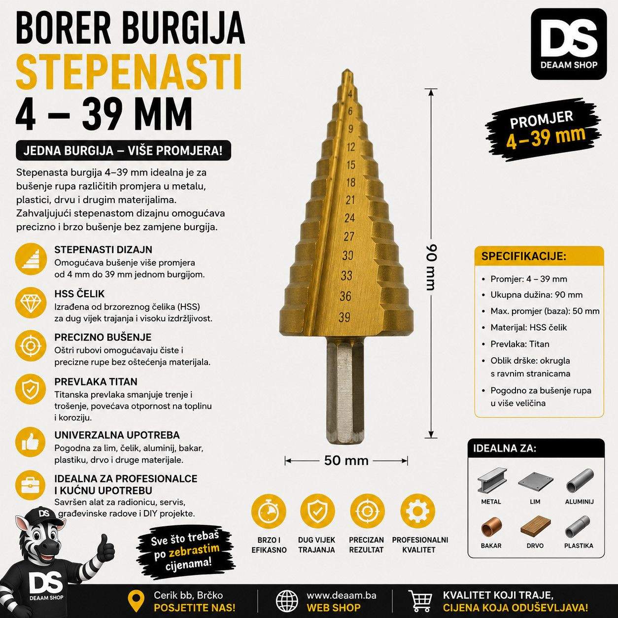 BORER BURGIJA STEPENASTI 4-39 MM