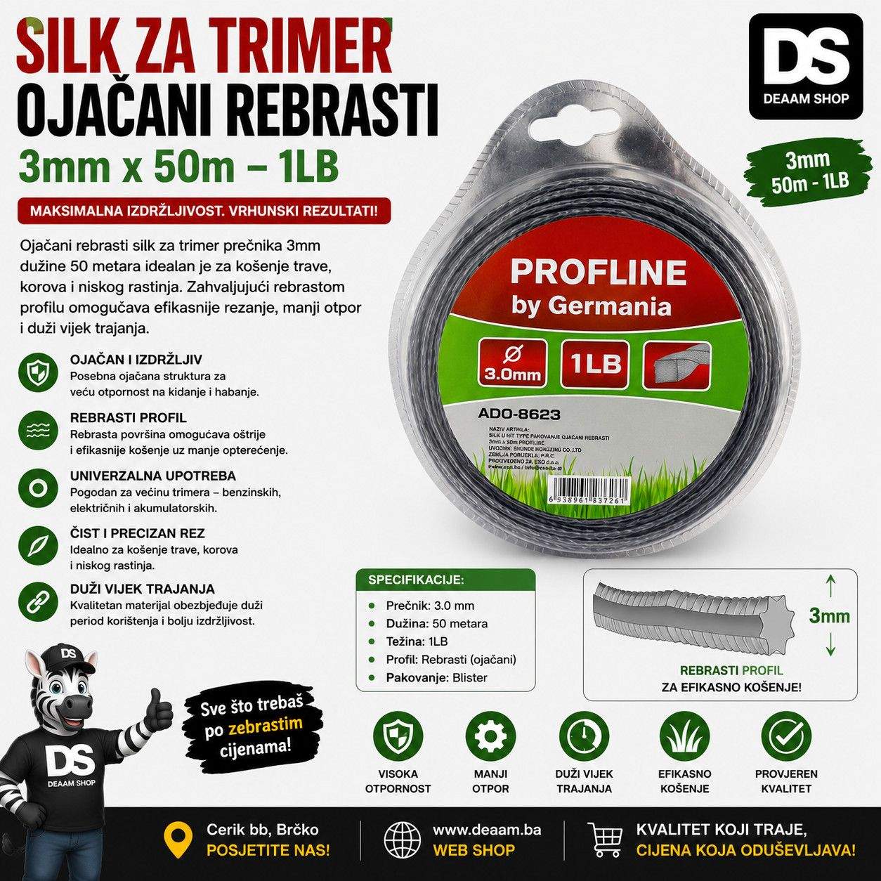 SILK ZA TRIMER OJACANI REBRASTI 3mm 1LB 50m