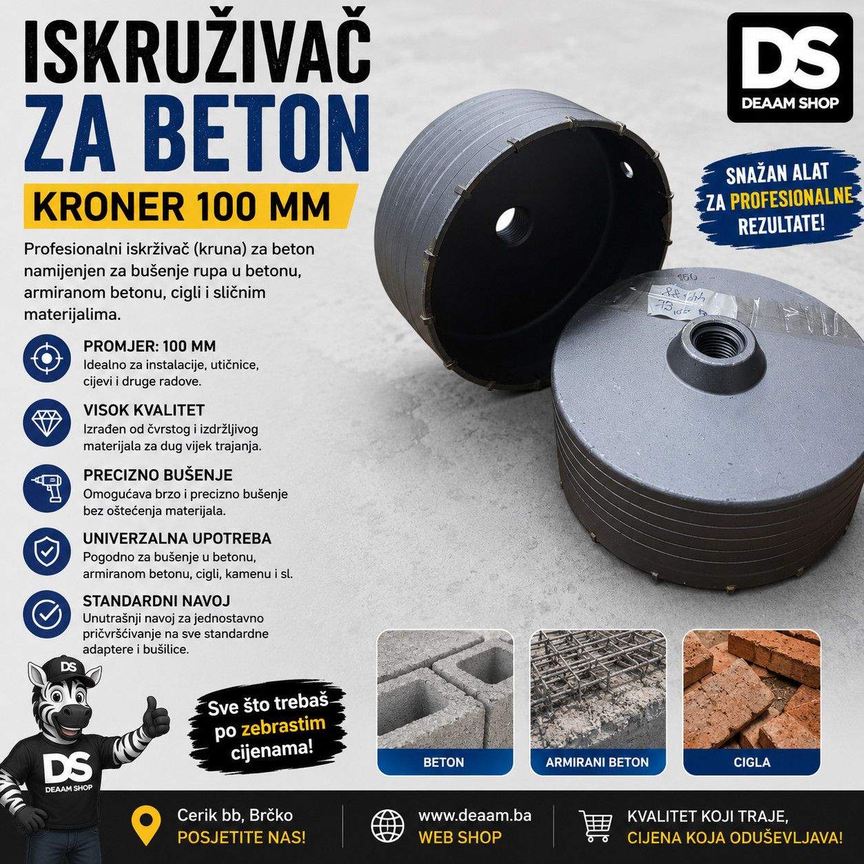 ISKRUZIVAČ ZA BETON KRONER 100 MM