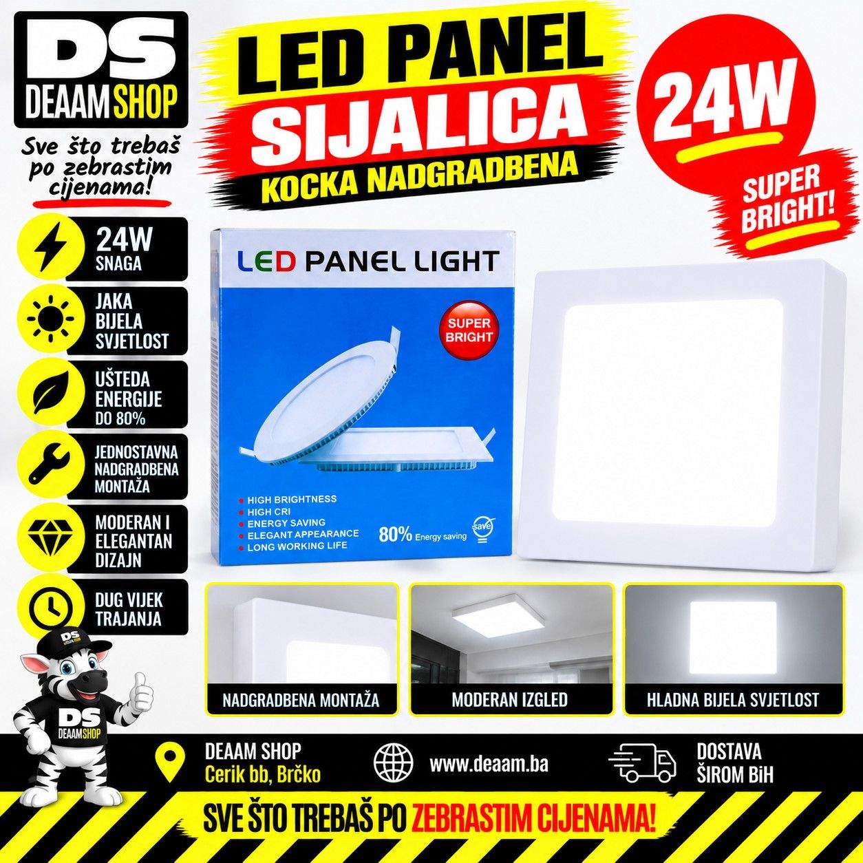 LED PANEL SIJALICA KOCKA NADGRADBENA 24W