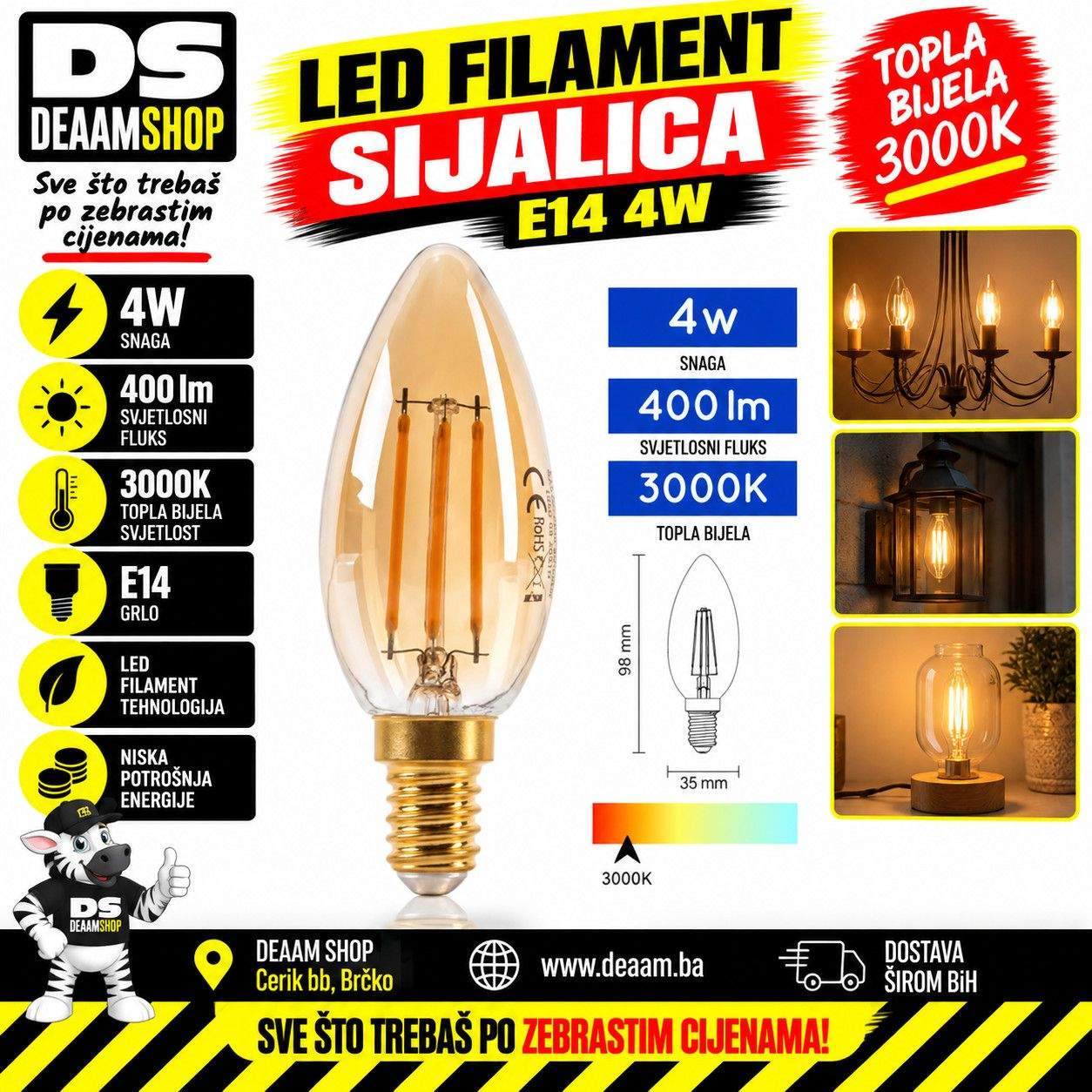 LED FILAMENT SIJALICA E14 4W
