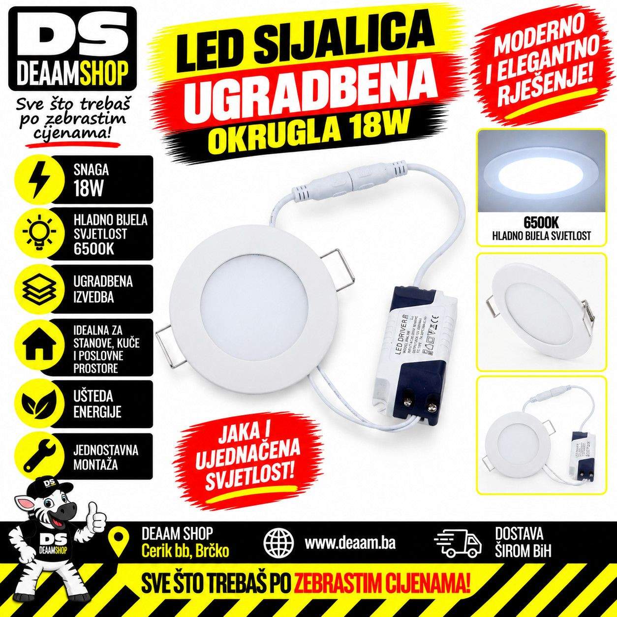 LED SIJALICA UGRADBENA OKRUGLA 18W 6500K
