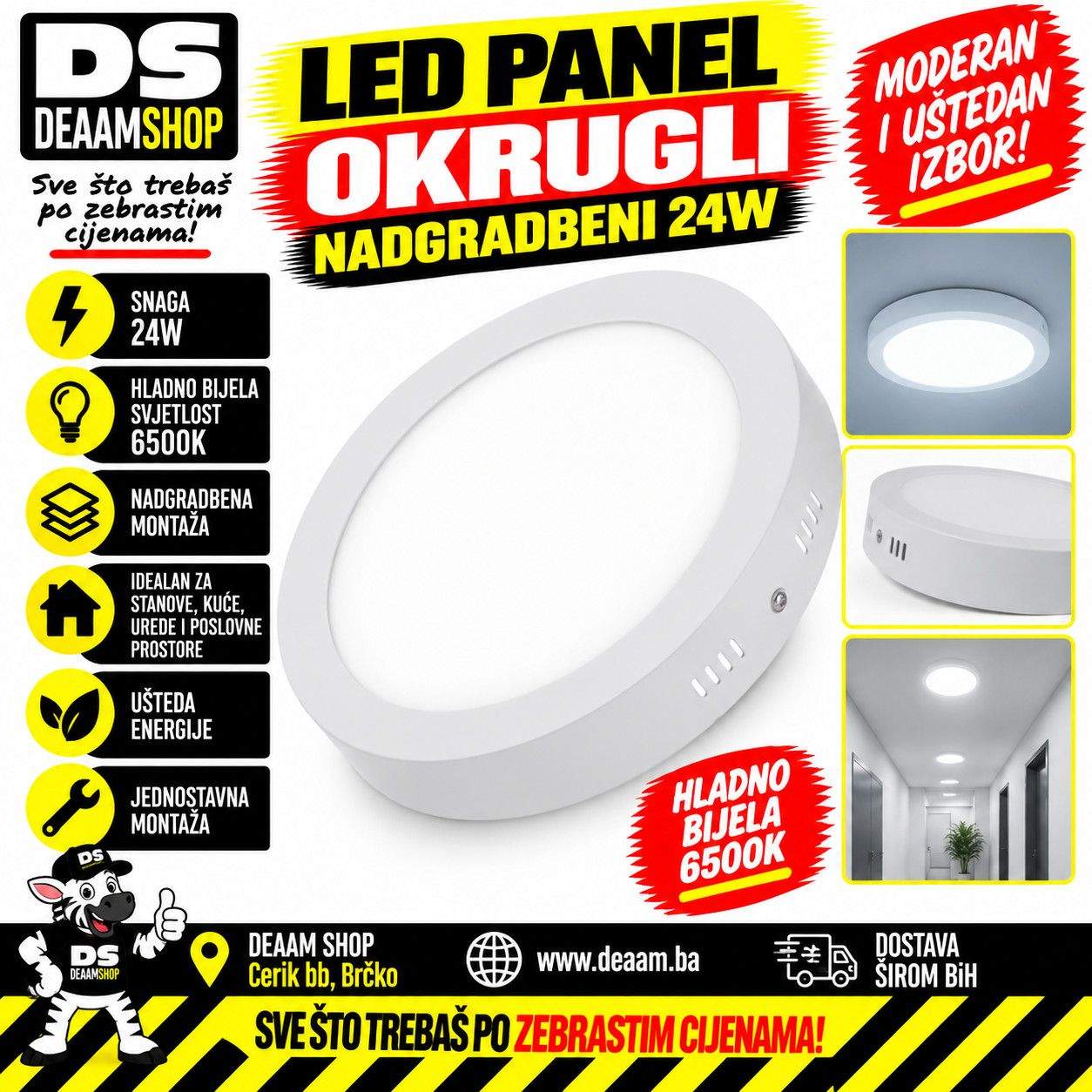 LED PANEL OKRUGLI NADGRADBENI 24W 6500K
