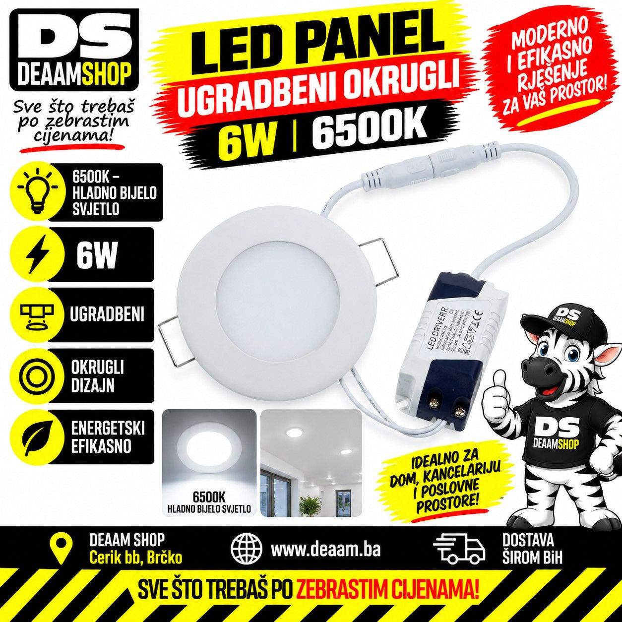 LED PANEL UGRADBENI OKRUGLI 6W 6500W