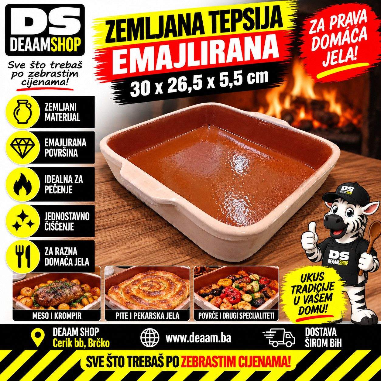 ZEMLJANA TEPSIJA 30x26.5x5.5 CM EMAJLIRANA
