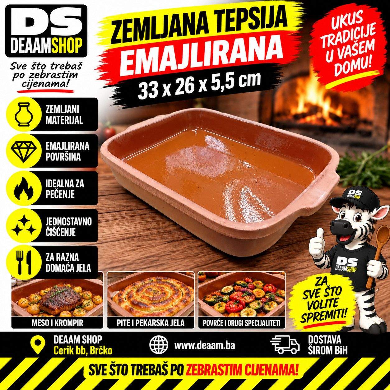 ZEMLJANA TEPSIJA 33x26x5.5 CM EMAJLIRAMA