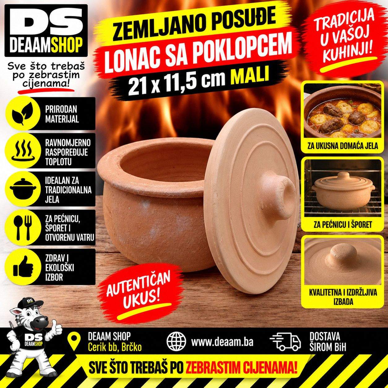 ZEMLJANO POSUĐE LONAC SA POKLOPCEM 21x11.5 CM MALI
