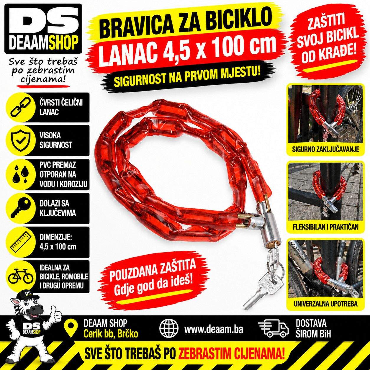 BRAVICA ZA BICIKLO LANAC 4,5x100