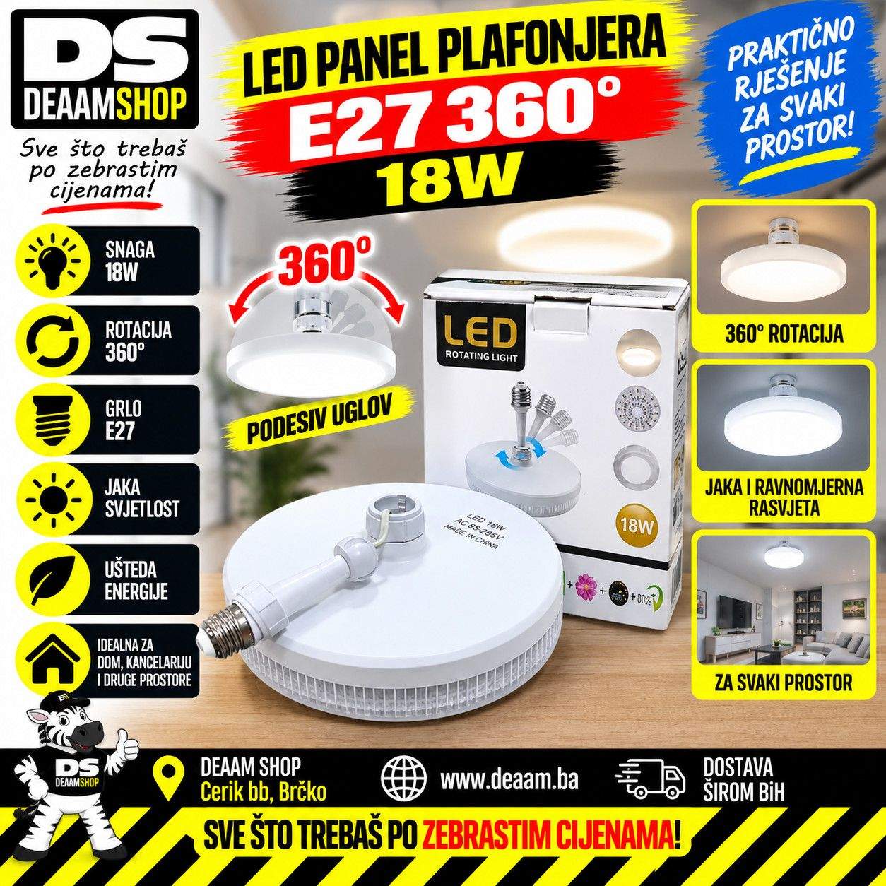 LED PANEL PLAFONJERA E27 360stepeni 18W