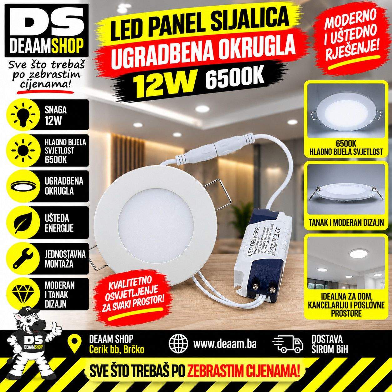 LED PANEL SIJALICA UGRADBENA OKRUGLA 12W 6500K