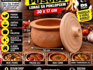 ZEMLJANO POSUĐE LONAC SA POKLOPCEM 30x17 CM VELIKI