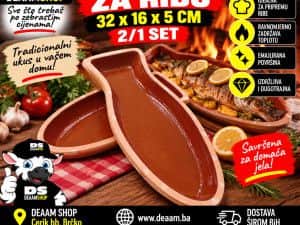 ZEMLJANA TEPSIJA ZA RIBU 32x16x5 CM 2/1 SET EMAJLIRANA