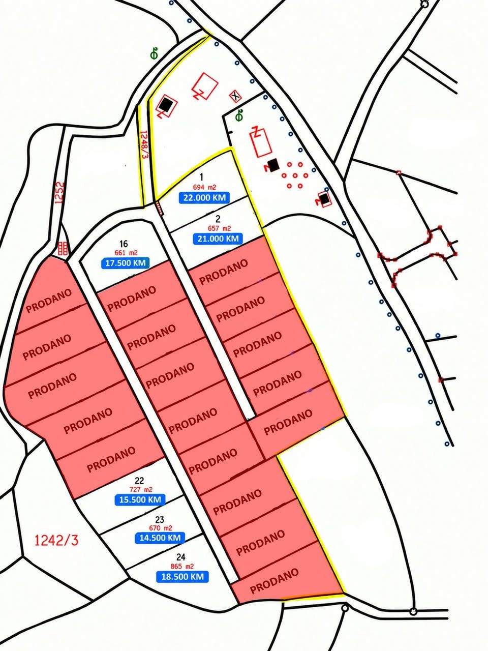 Građevinski plac 500, 950 m², Krupska ulica, Motike
