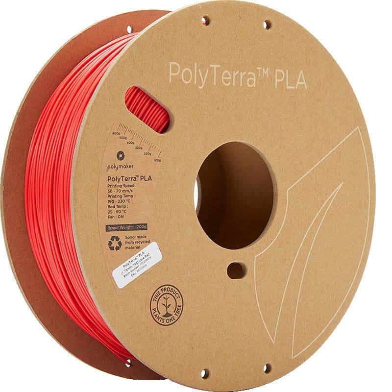 3D PLA Filament PolyMaker PolyTerra 1,75 mm 1 kg Red — slika 2 od 3