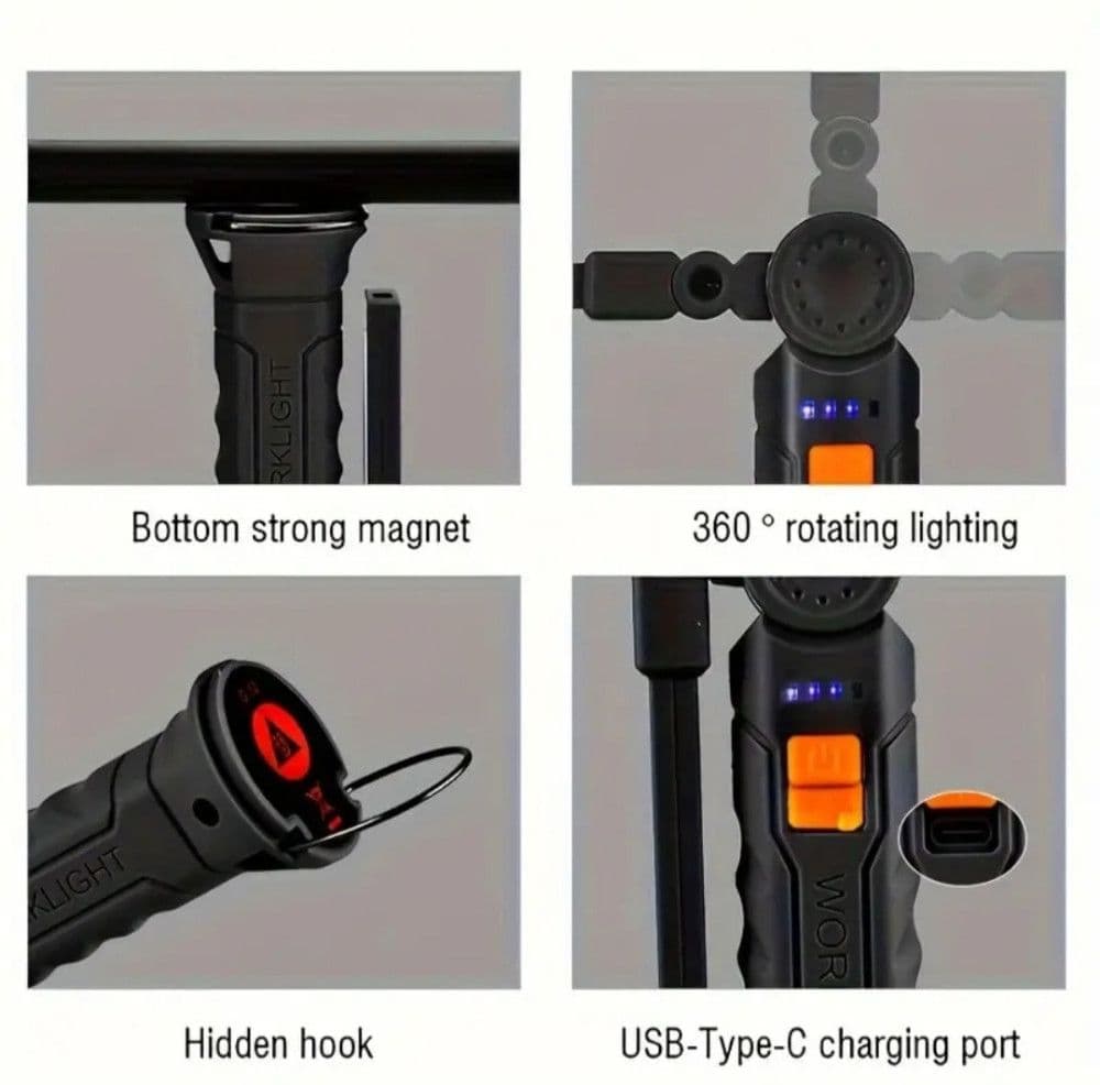 Radna punjiva LED lampa sa magnetom / Baterija / Svjetiljka — slika 5 od 6