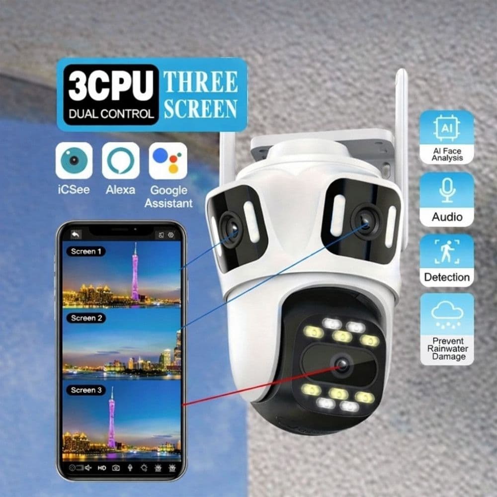 Wifi triple kamera iCsee 12MP rotirajuca video nadzor 3u1 camera — slika 1 od 8