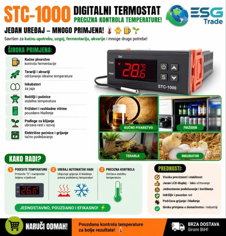 Digitalni led termostat kontroler temperature hladnjaca grijanje — slika 1 od 7