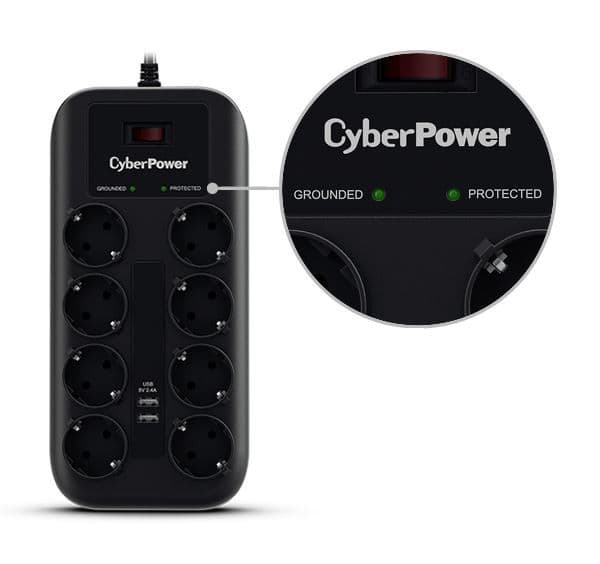 Prenaponska zaštita CyberPower P0820SUF0-DE, 8x šuko, 2xUSB — slika 2 od 4