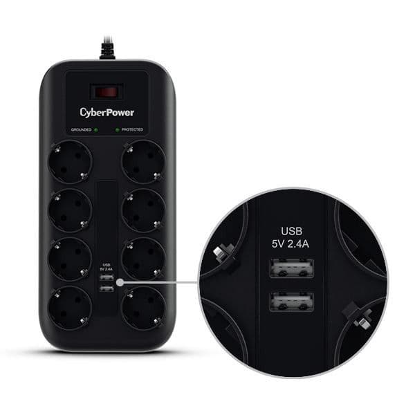 Prenaponska zaštita CyberPower P0820SUF0-DE, 8x šuko, 2xUSB — slika 3 od 4