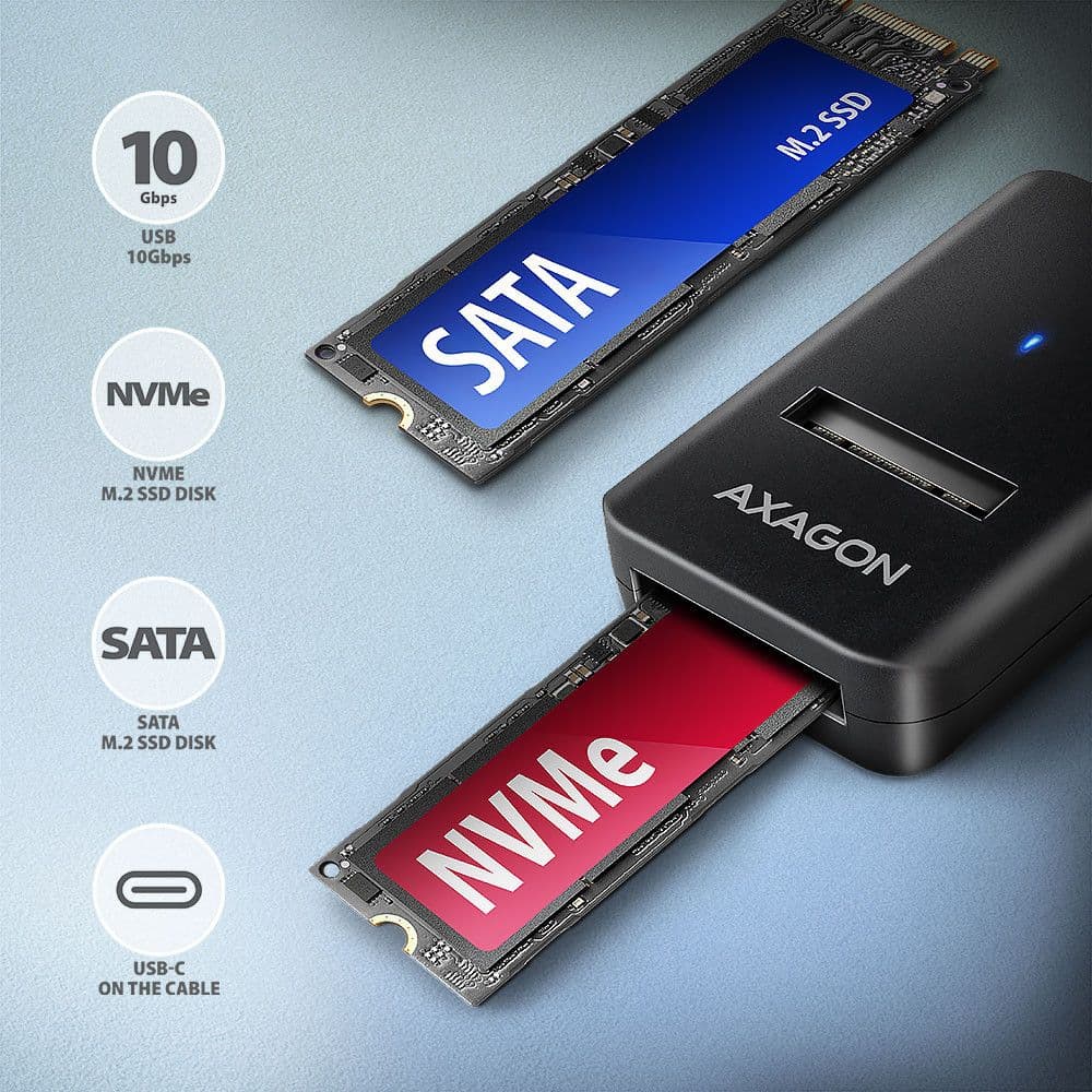 SSD Ladica SATA & NVMe -> USB-C 3.2 Gen2, ADM2-CM, Axagon — slika 3 od 3