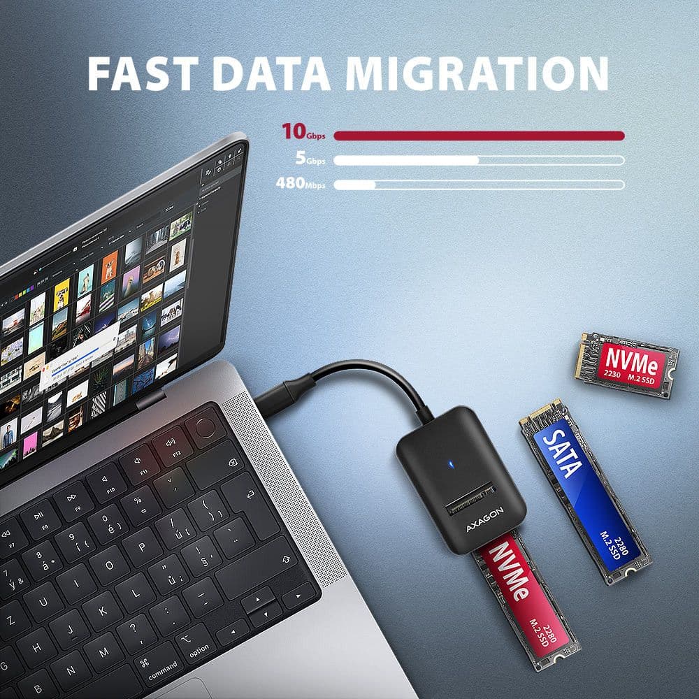 SSD Ladica SATA & NVMe -> USB-C 3.2 Gen2, ADM2-CM, Axagon — slika 1 od 3