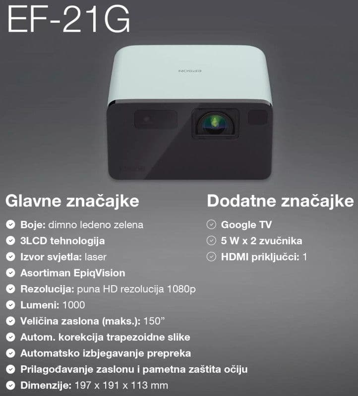 Projektor EPSON EF-21G mini laserski Google TV — slika 6 od 6