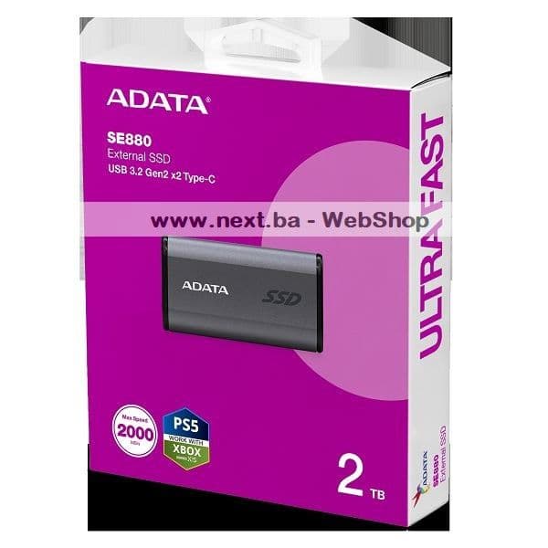 SSD Eksterni 2TB Adata SE880 Grey Gen2x2 typeC AELI-SE880-2TCGY — slika 1 od 5